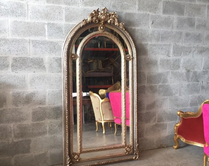 French Floor Mirror Gold Silver Antique Heavy Carved Excellent Etsy