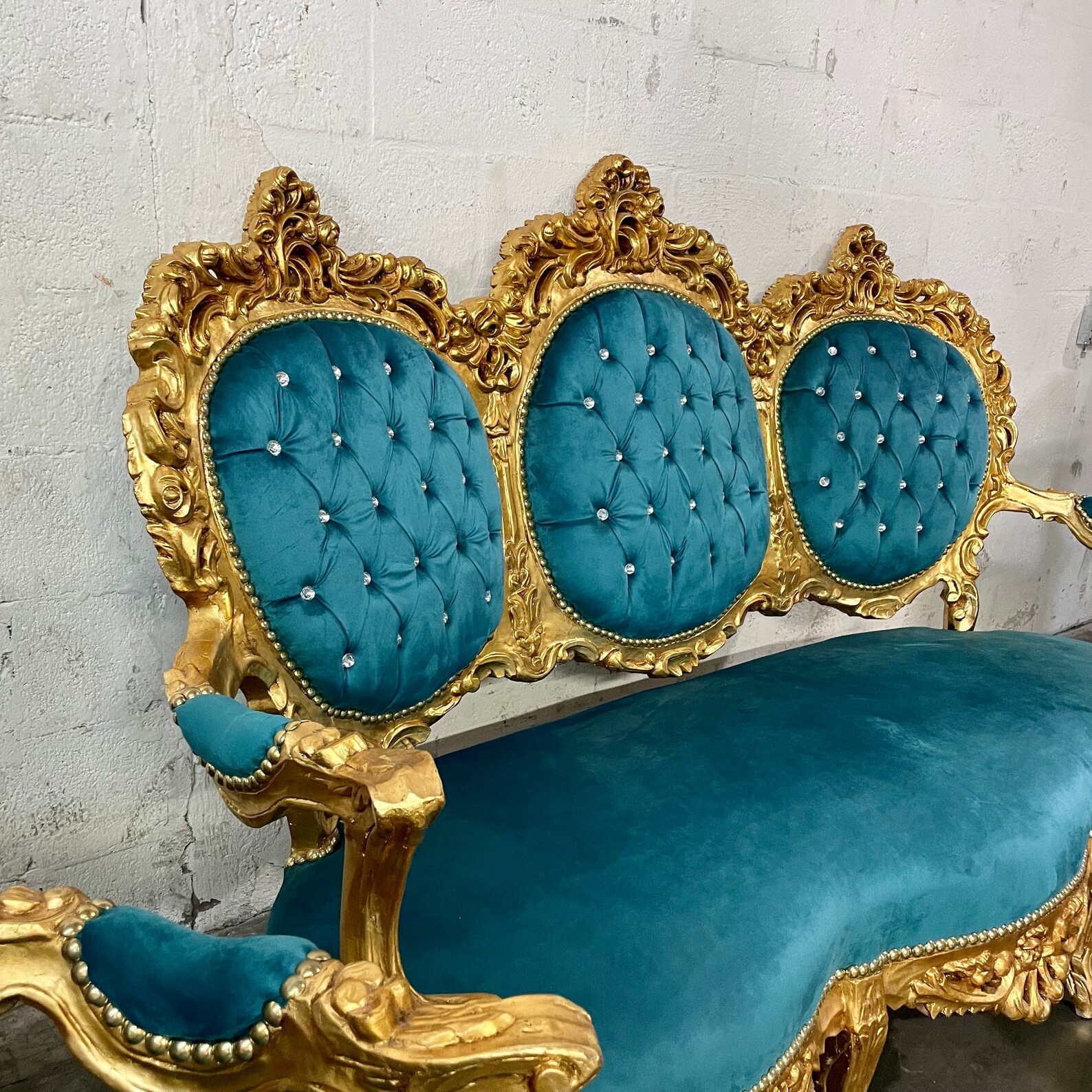 French Chair Tufted Sofa Vintage Chair 5 Piece Set Available Etsy