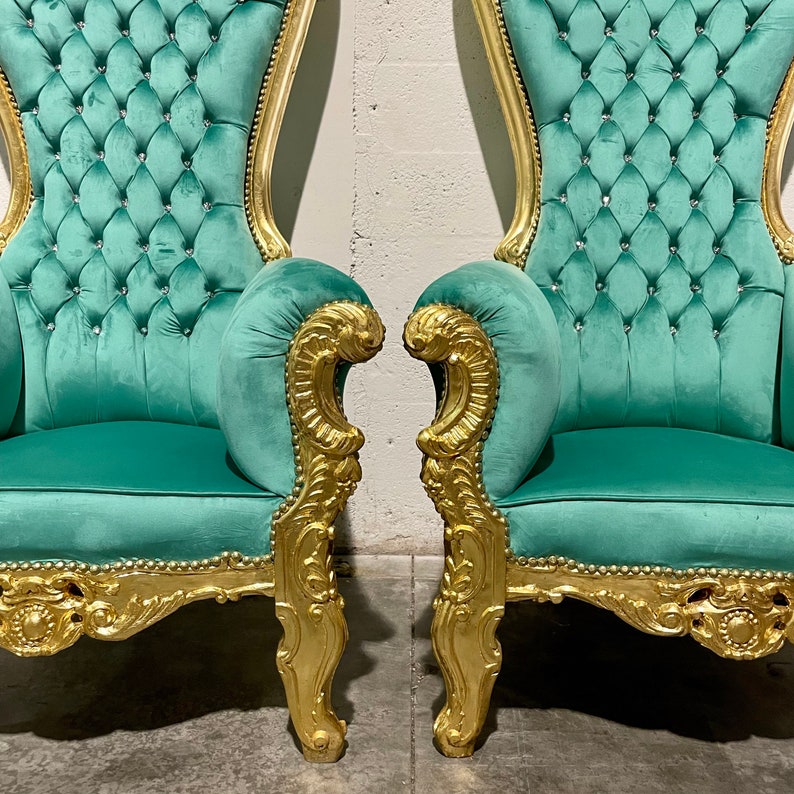 Gold Throne Chair Green Velvet Chair 2 LEFT French Chair Etsy