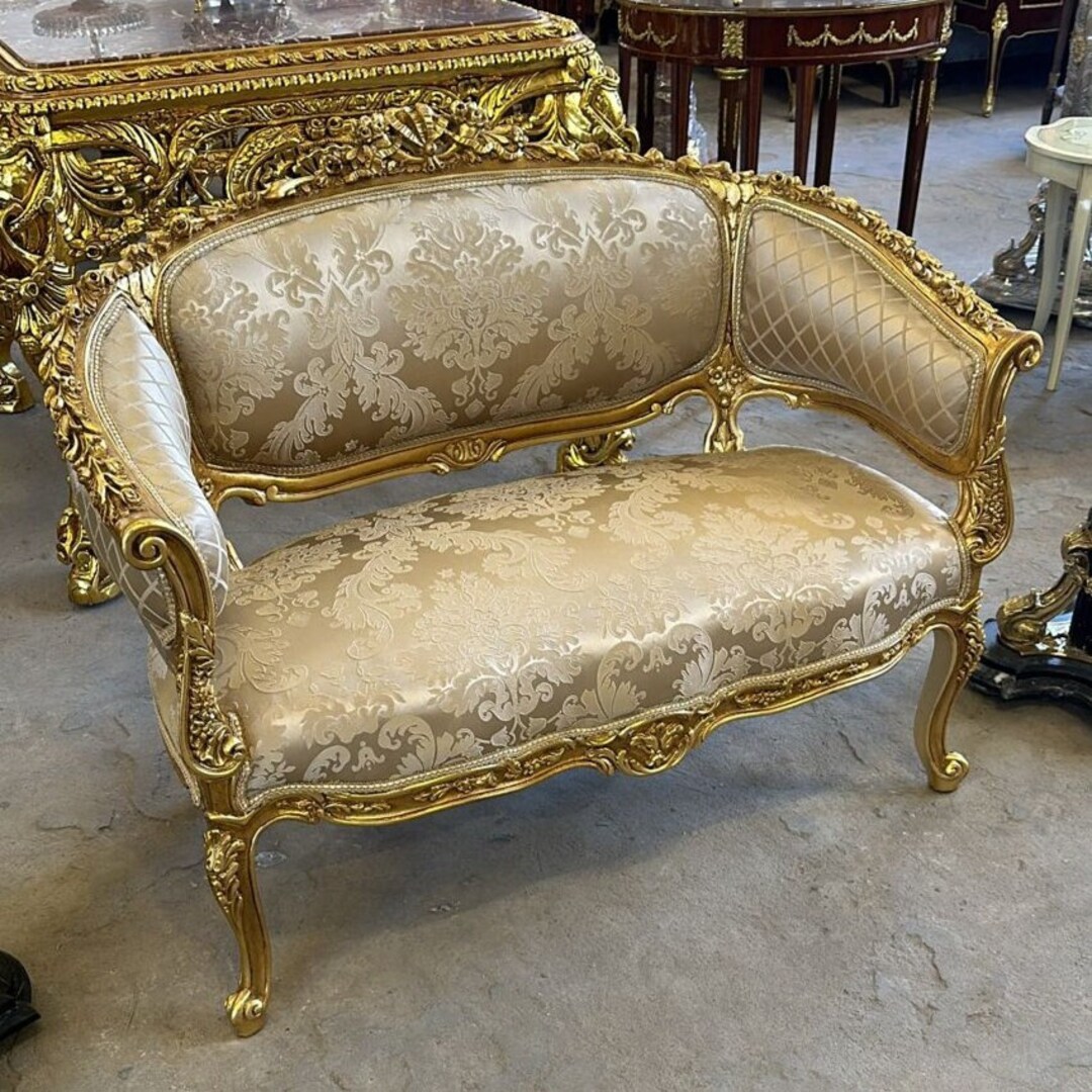 French Antique Furniture Settee Bench Vintage 24k Gold Vintage
