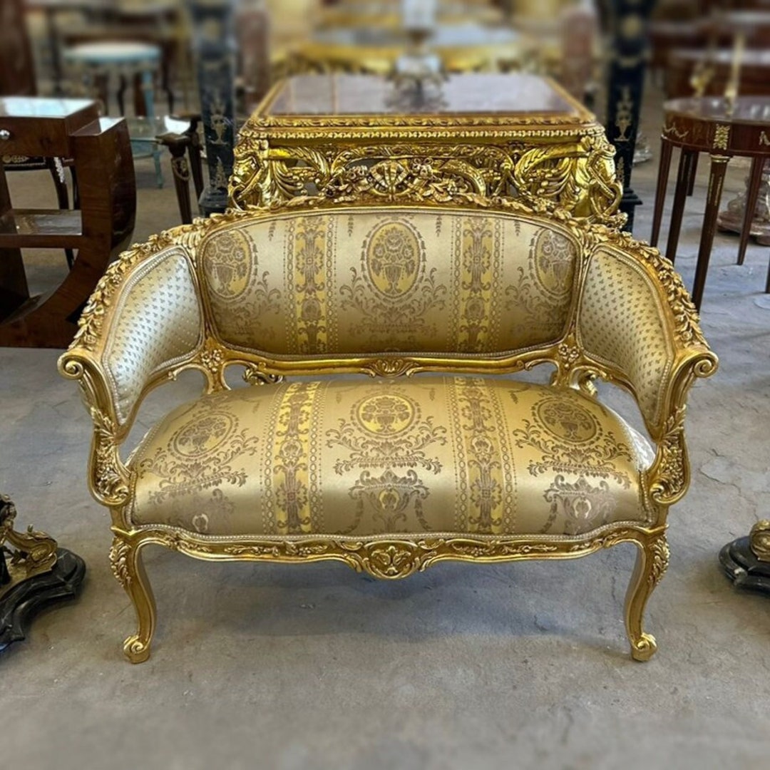 French Antique Furniture Settee Bench Vintage 24k Gold Vintage Etsy