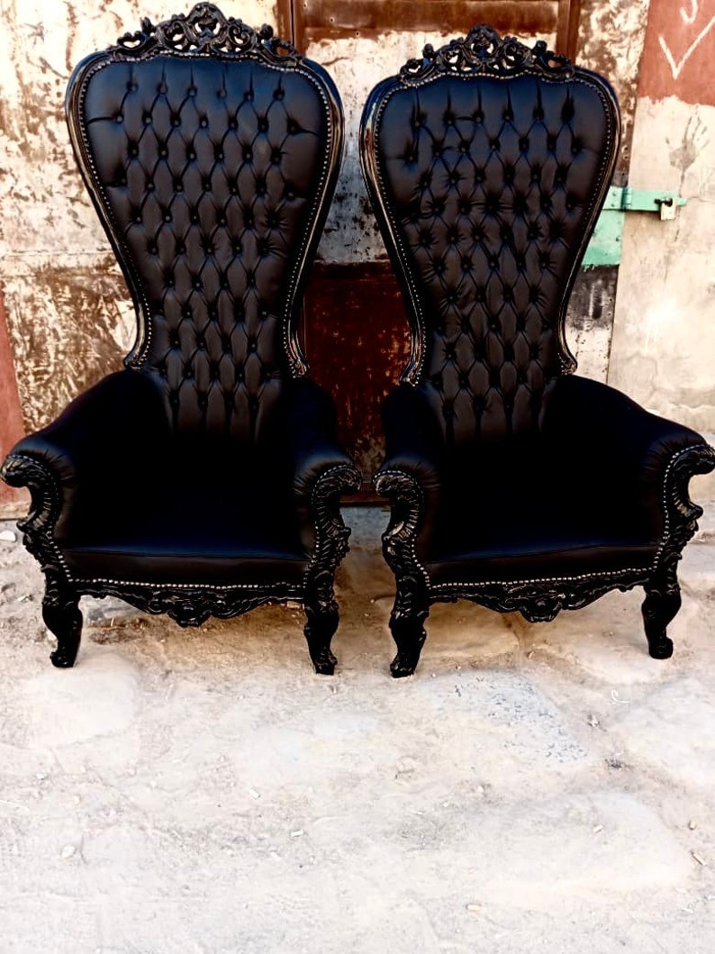 Black Throne Chair 2 LEFT Black Leather Chair French Tufted Etsy