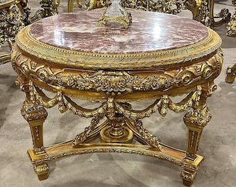 Heavy Table Louis XIV Style Gold Leaf Antique Furniture 24K Gold Rococo Baroque