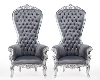 Silver Throne Chair Gray Velvet Chair French Tufted Chair Throne Grey Velvet Chair Tufted Silver Frame Throne Chair Rococo Interior Design
