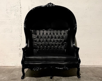 In Stock Rush Shipping* French Balloon Chair Doom Buggy Canopy Chair Haunted Mansion Black & Black Leather Chair Tufted French Furniture