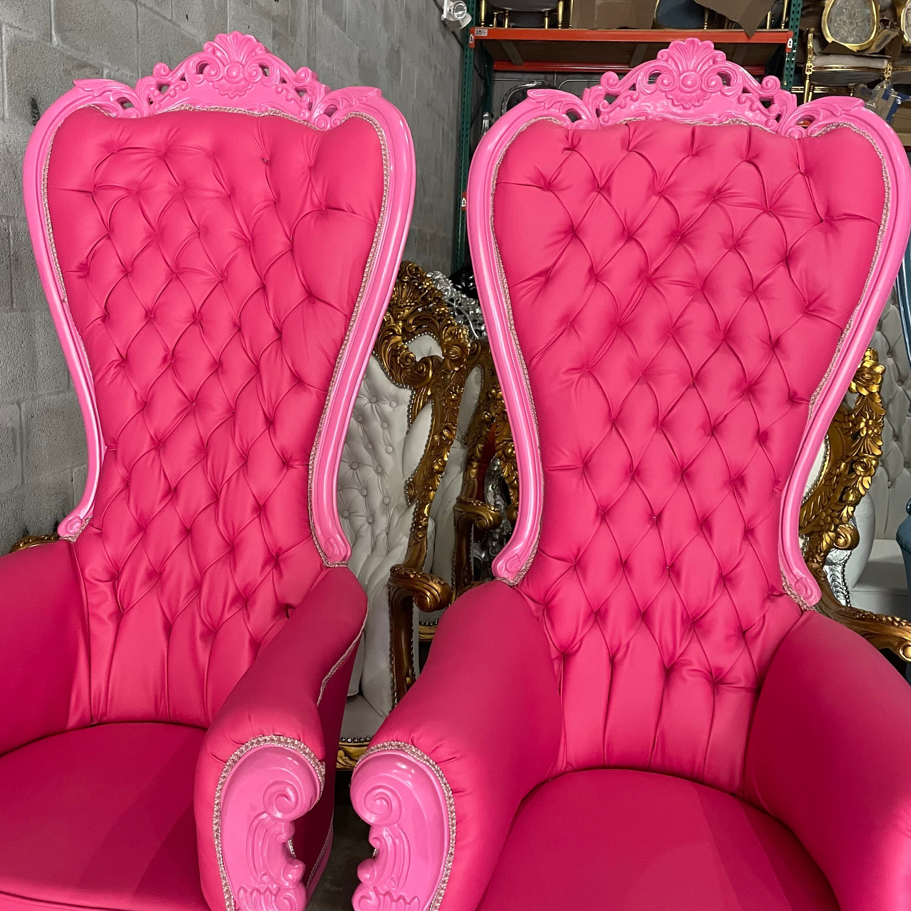Pink Throne Chair Pink Leather Chair French Tufted Chair Etsy