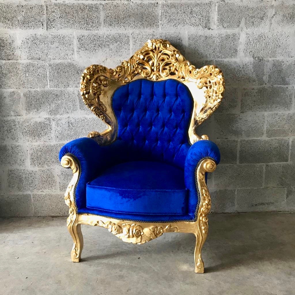 Rococo Throne French Chair 1 Chair Left Gold Leaf Royal Blue