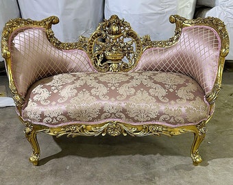 French Settee Bench Pink Vintage 24k Gold Vintage Furniture Vintage  Settee Vintage Sofa