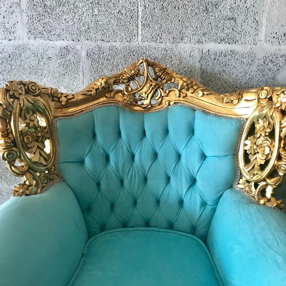 Rococo Furniture Settee Baroque Chairs Baroque Furniture Chairs Antique  Furniture Rococo Tufted Chair Gold Leaf Tufted Teal Turquoise Fabric 
