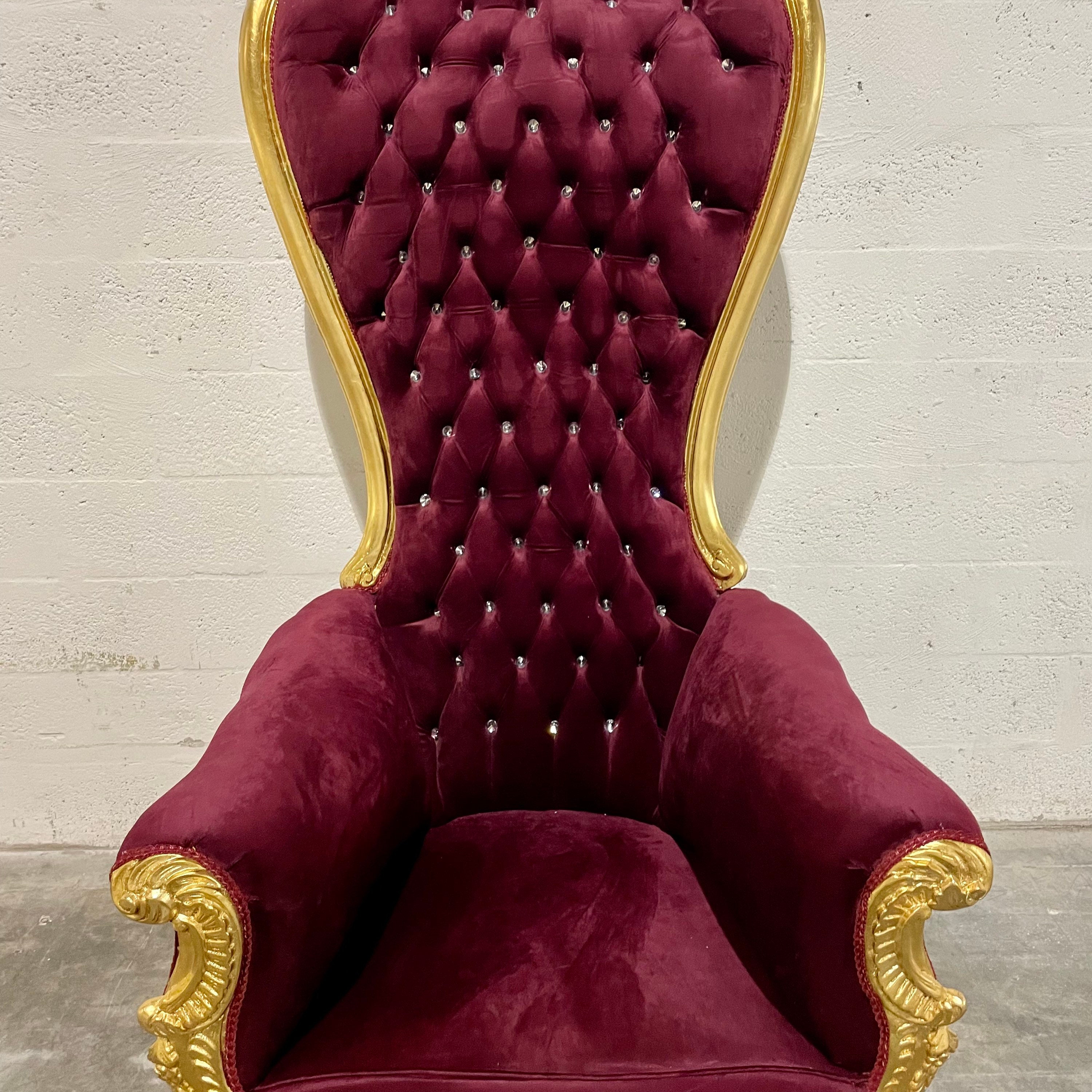 Gold Throne Chair Burgundy Velvet Chair French Tufted Chair Throne
