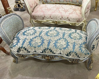 Marquis French Blue Tufted Bench *Only one available* Vintage Chair Vintage Furniture Gold Frame Rococo Interior Design