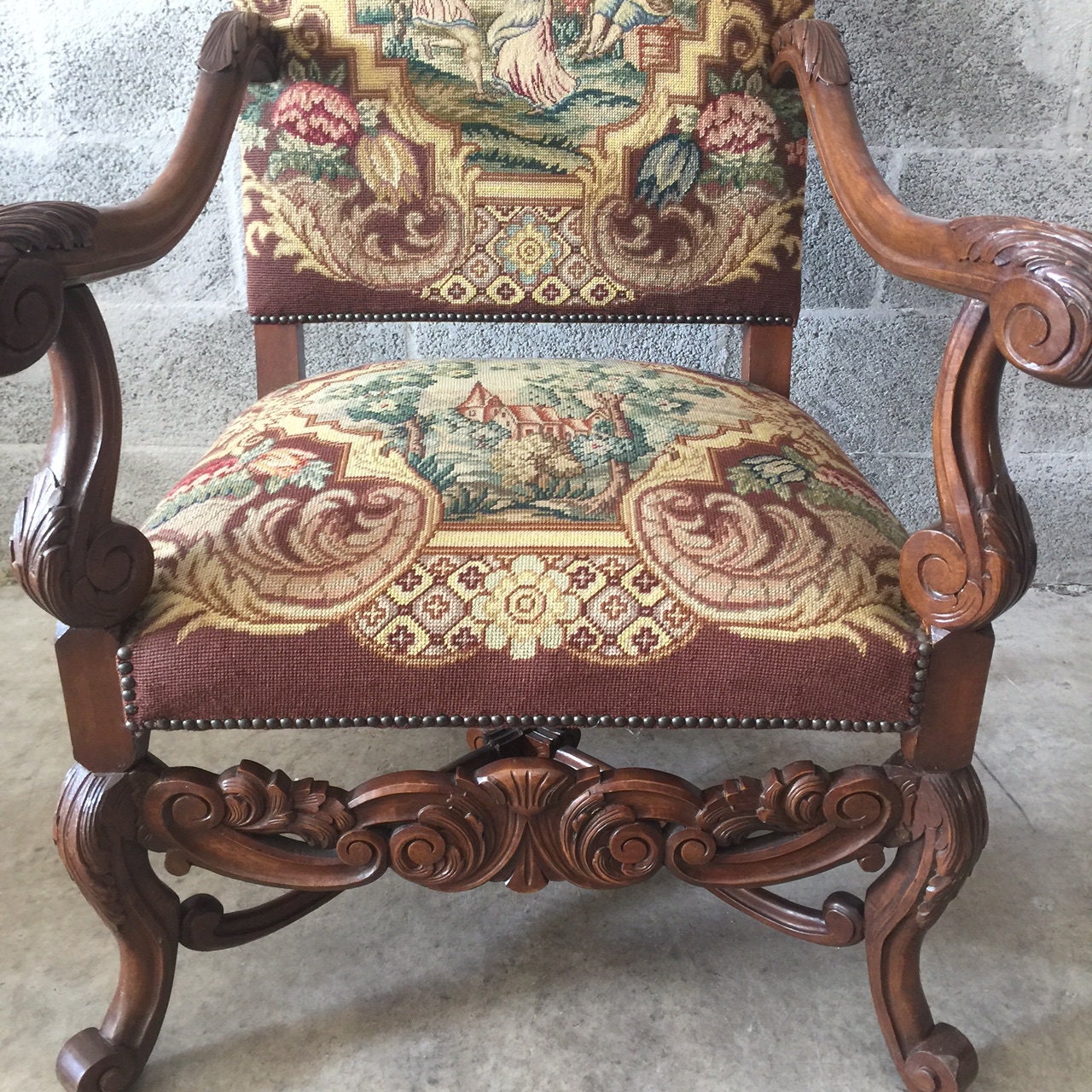 Antique French Chair Arm Chair Petit Point Tapestry *1 Available