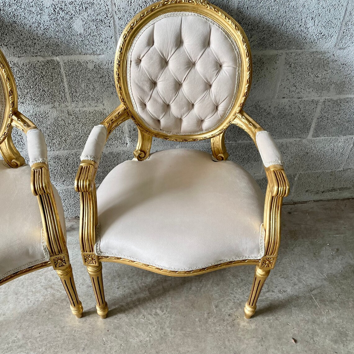 French Tufted Chair Off-White Velvet French Chair Vintage | Etsy