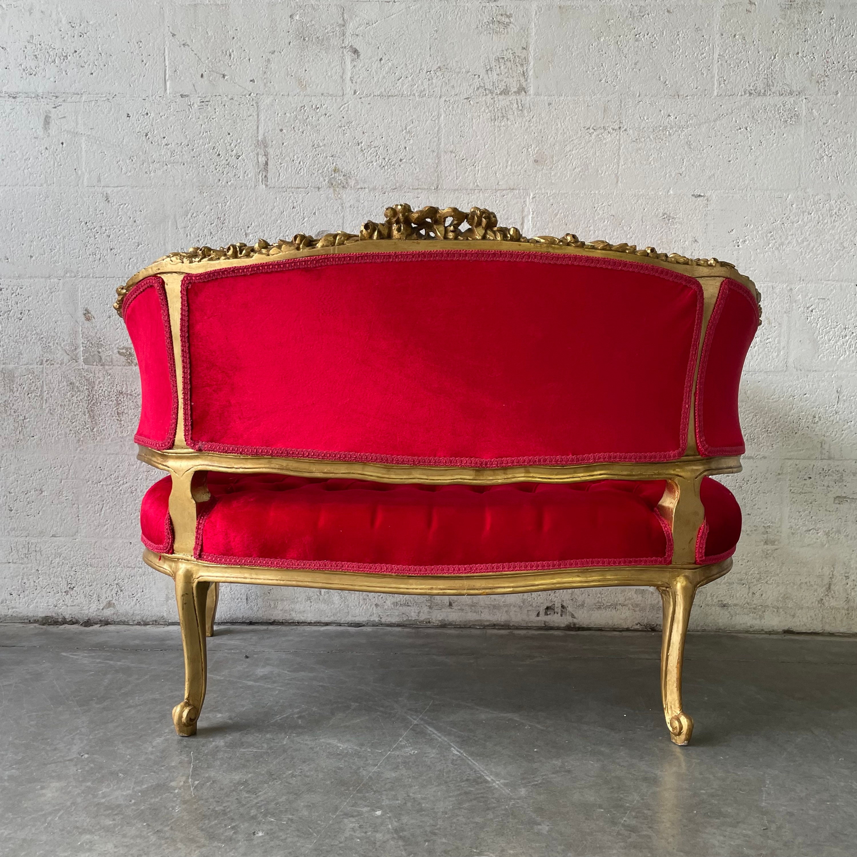 Rococo Throne French Chair Antique Furniture Gold Leaf Velvet