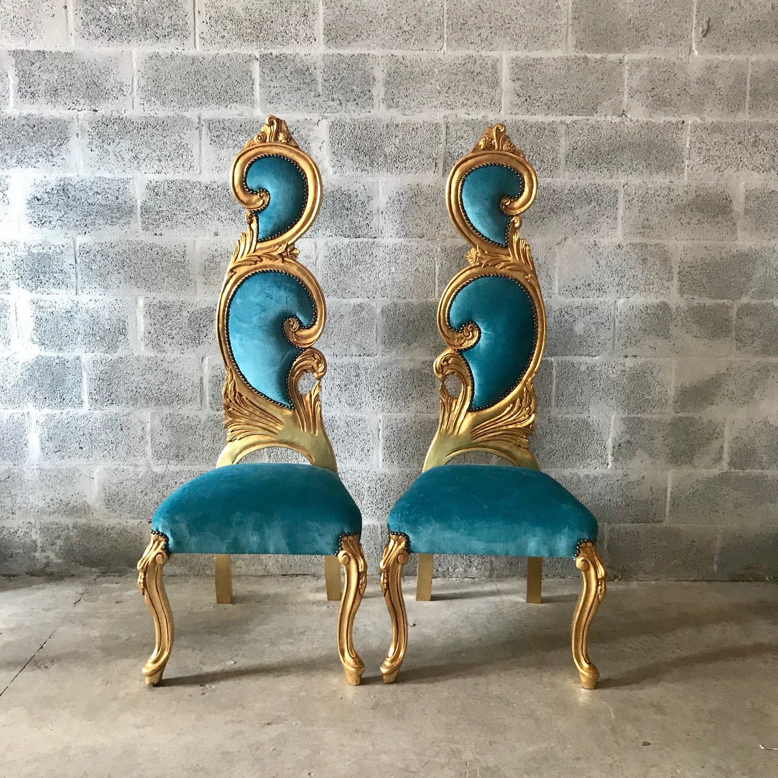 Italian Baroque Throne Chair High Back Reproduction Teal Chair Rental