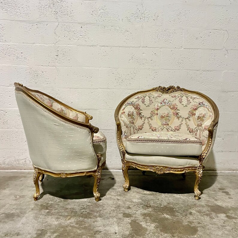 French Small Settee French Chair Vintage 3 Piece Set - Etsy