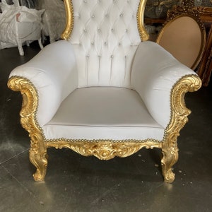 White Throne Chair White Leather Chair 2 LEFT French Chair Throne White Leather Chair Tufted Gold Throne Chair Rococo image 6