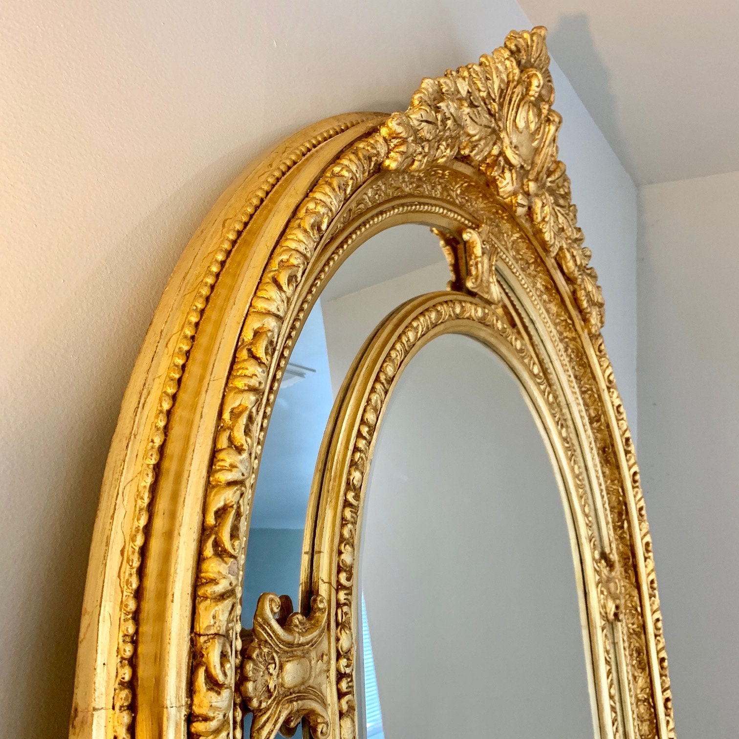 French Mirror Gold Antique Curved Mirror French Furniture 81H x 44W