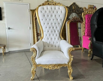 White Throne Chair White Leather Chair *2 LEFT* French Chair Throne White Leather Chair Tufted Gold Throne Chair Rococo Vintage Chair