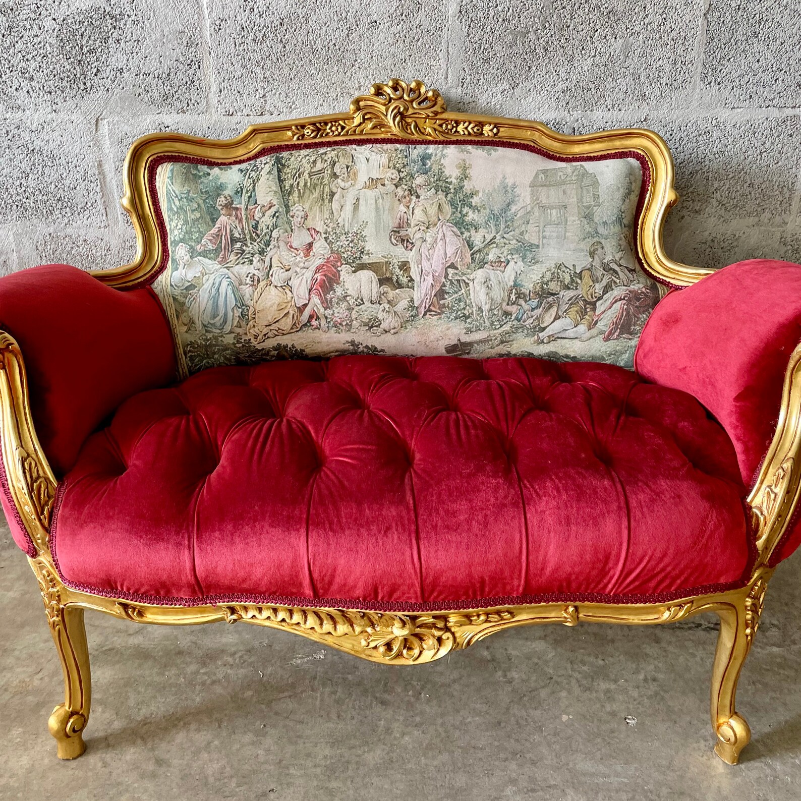 French Settee Red Vintage Furniture Red Sofa Gold Settee Etsy