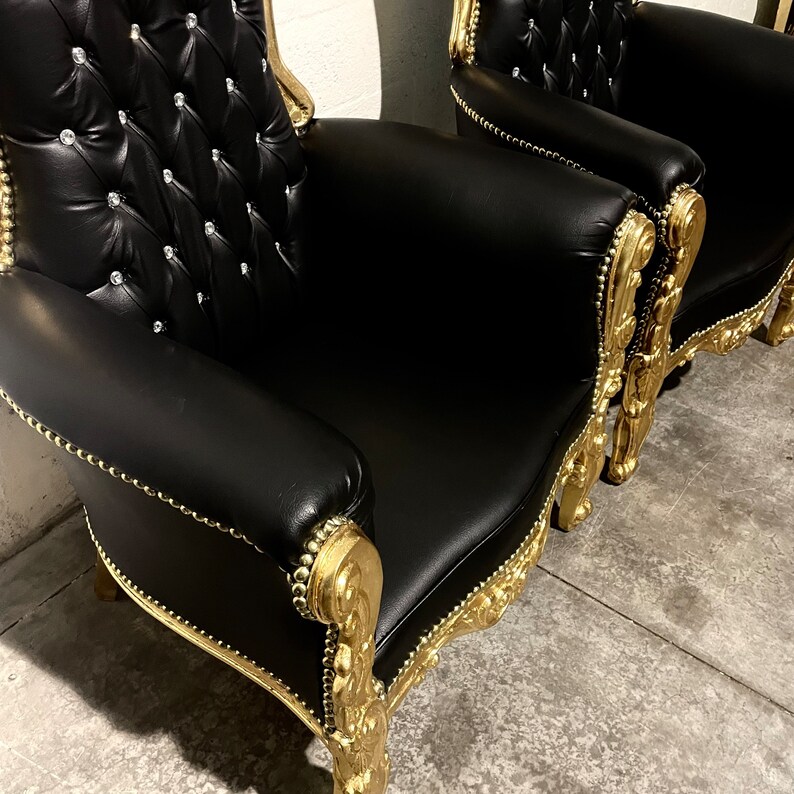 Gold Throne Chair Black Leather 2 LEFT Chair French Tufted Etsy