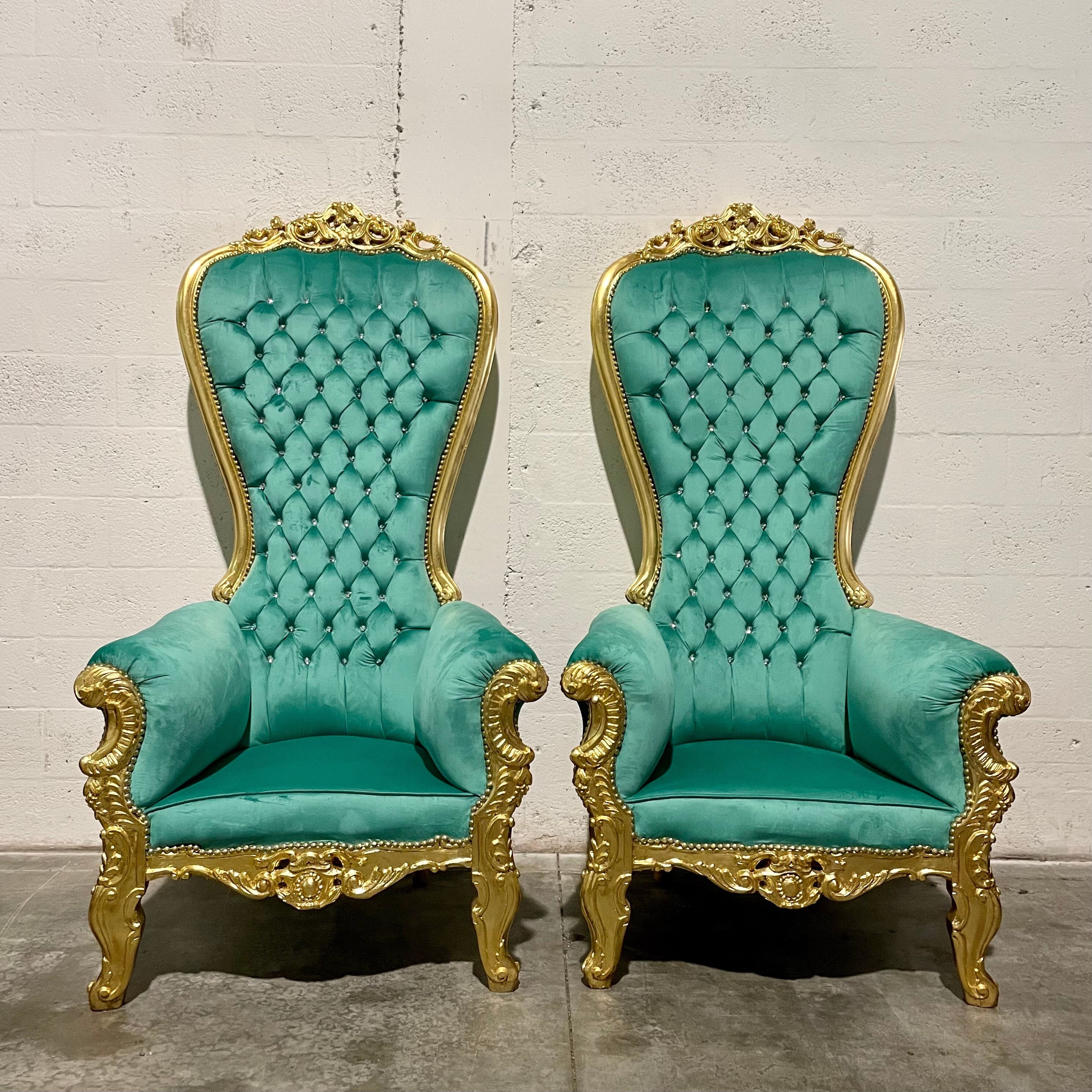 Rococo Throne French Chair Antique Furniture Gold Leaf Velvet