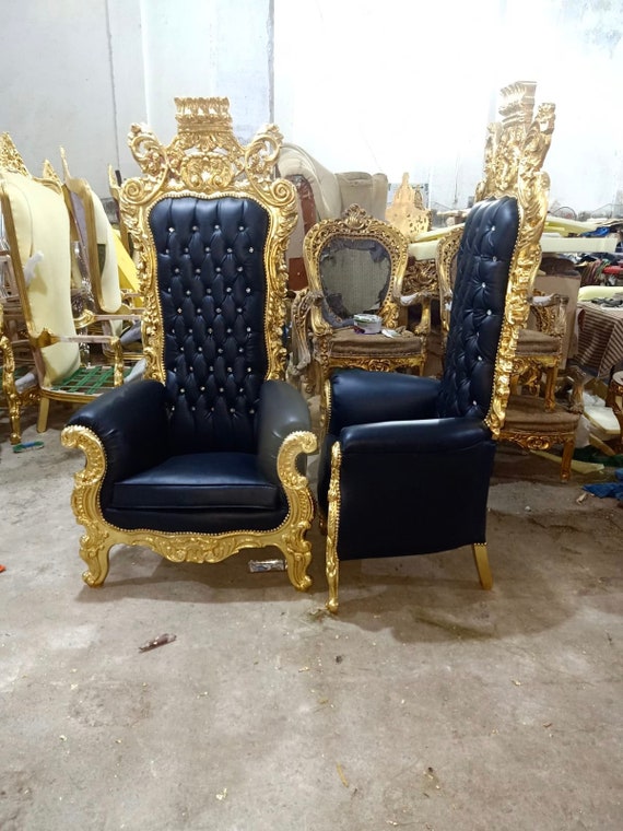 Black Throne Chair 75h Black Leather Chair 2 LEFT French Chair