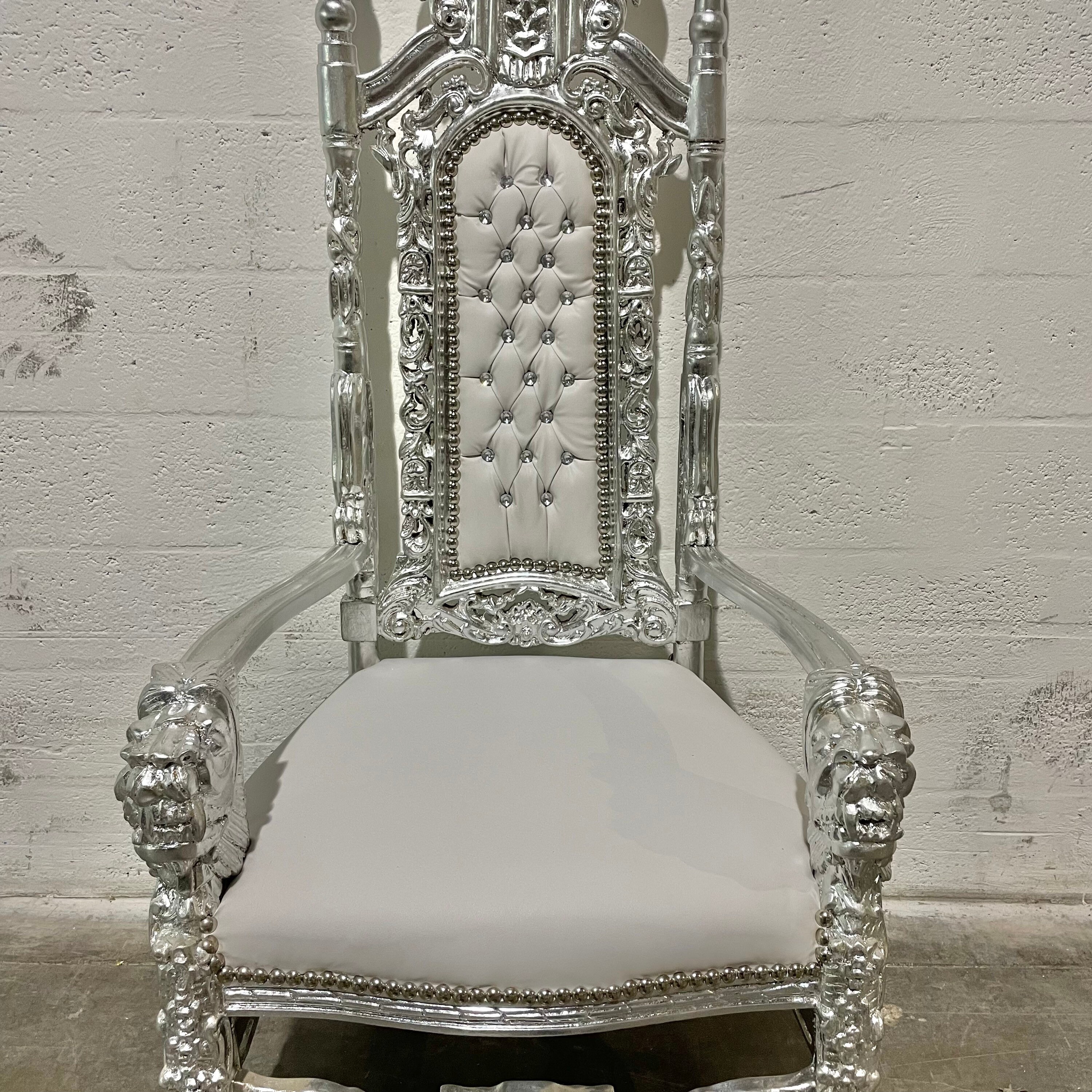 White Leather Throne Chair, King Queen Chairs