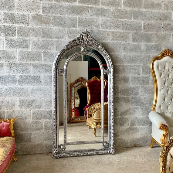 French Floor Mirror Silver Vintage Furniture 85 H X 44 5 W Louis Xvi Rococo Baroque Antique