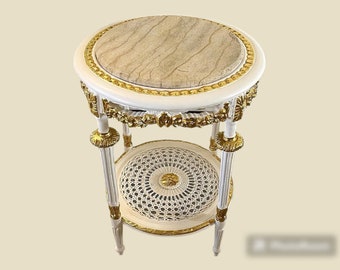 Italian Rococo Style Marble Topped White and Gold Side Table
