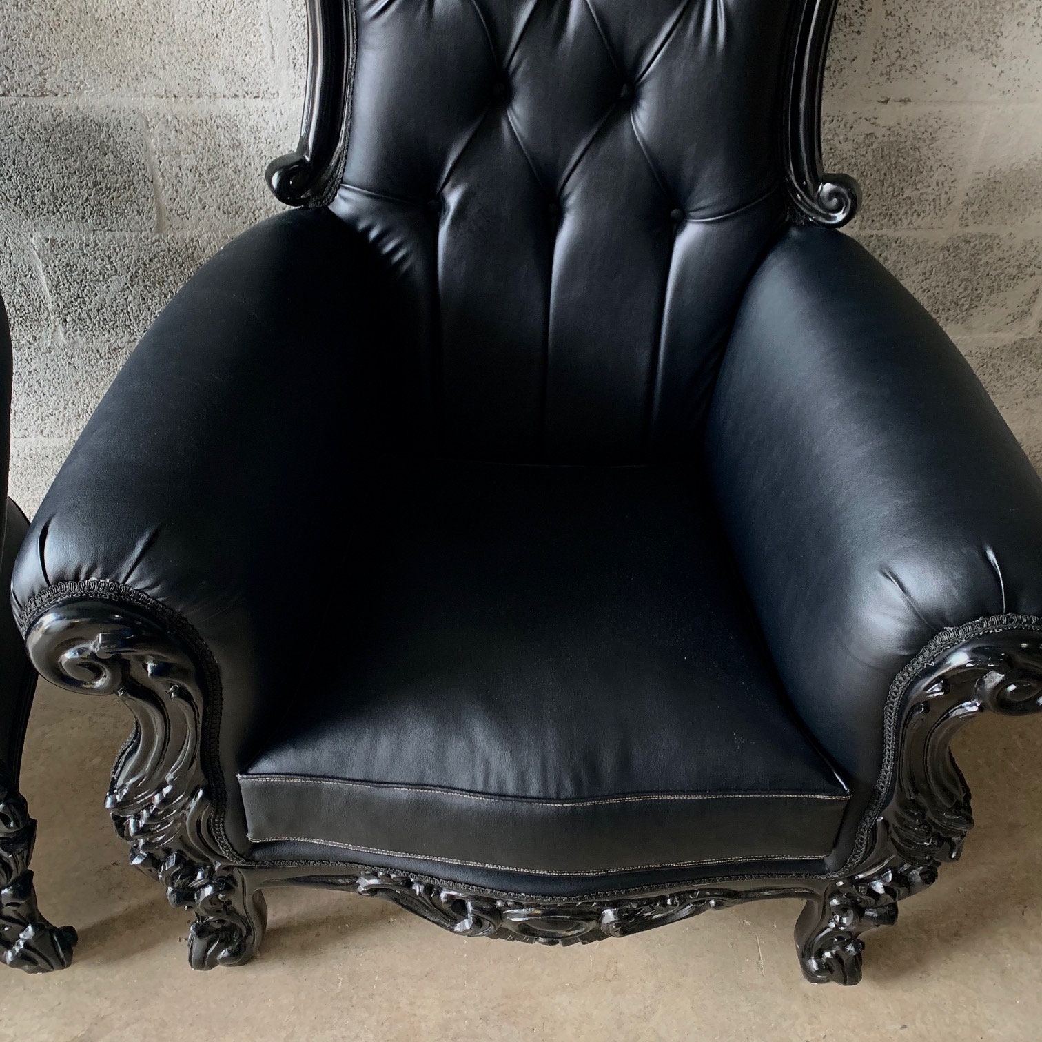Black Throne Chair Black Leather Chair French Tufted Chair Throne Black