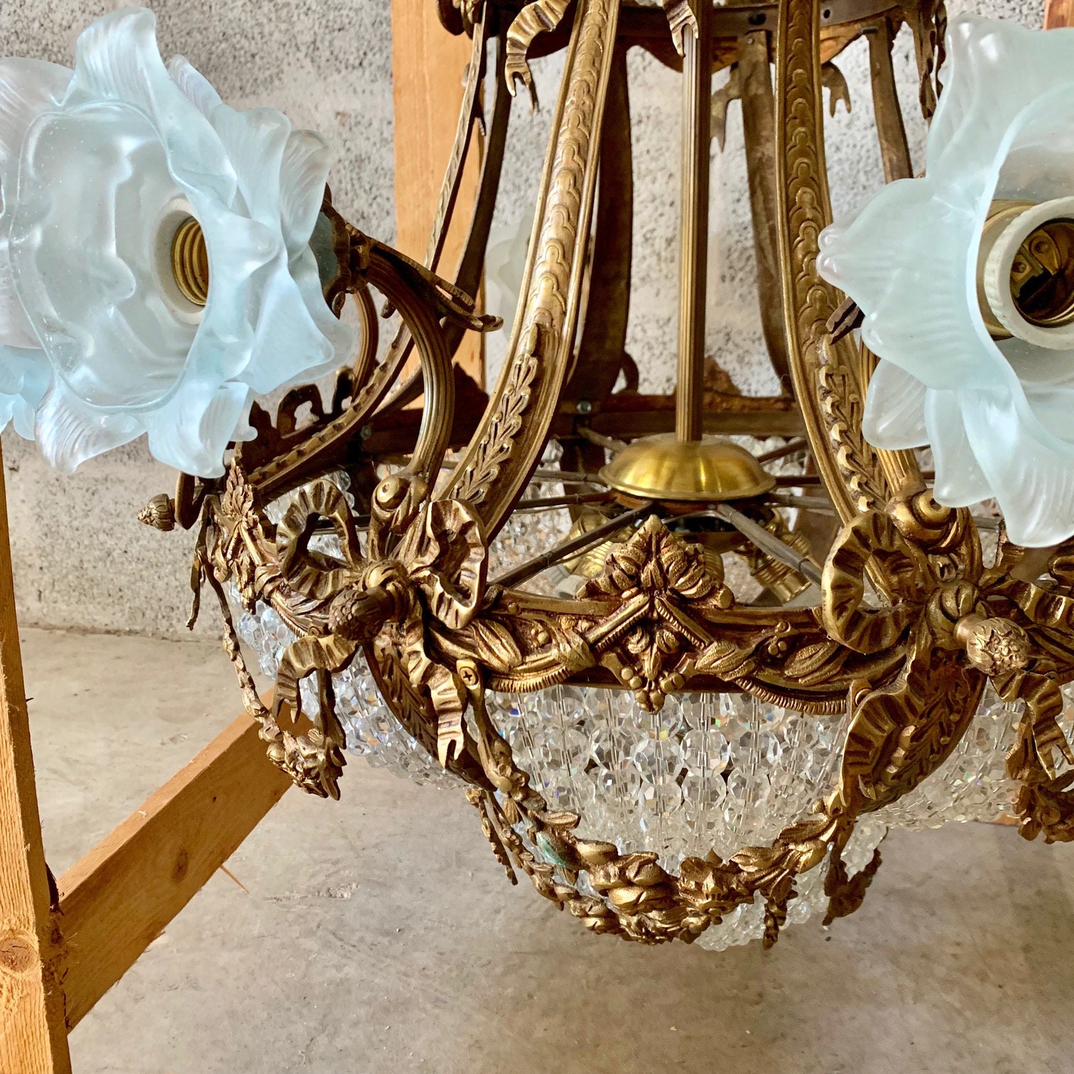 French Chandelier LARGE French Basket Chandelier Crystal Large Basket