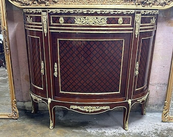 French Louis XV Style Commode Furniture Vintage 24k Gold Copper With Gold Leaf Details