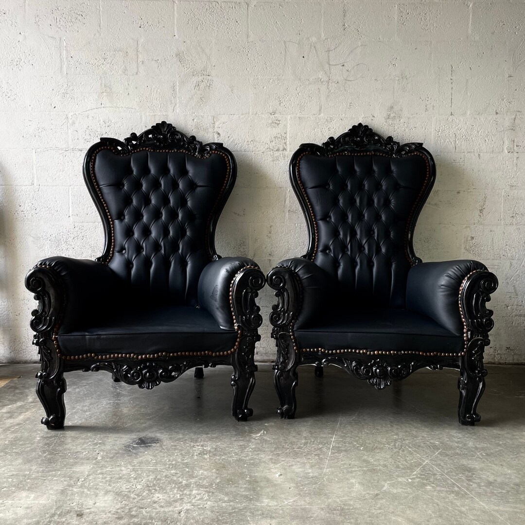 2 Left in Stock Black Midsize Throne Chair Black Leather French Throne
