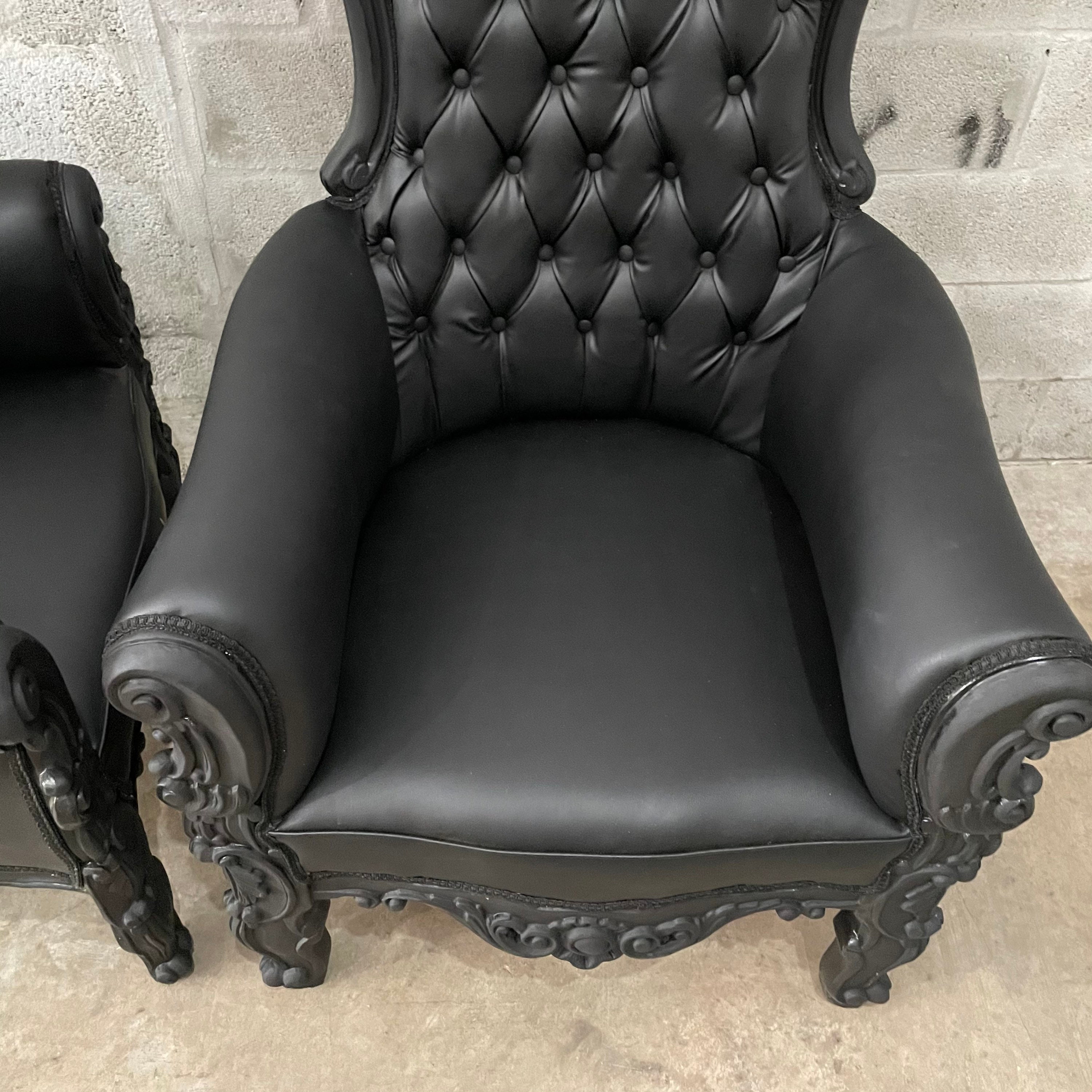 Black Throne *2 LEFT* Chair Black Leather Chair French Tufted Chair