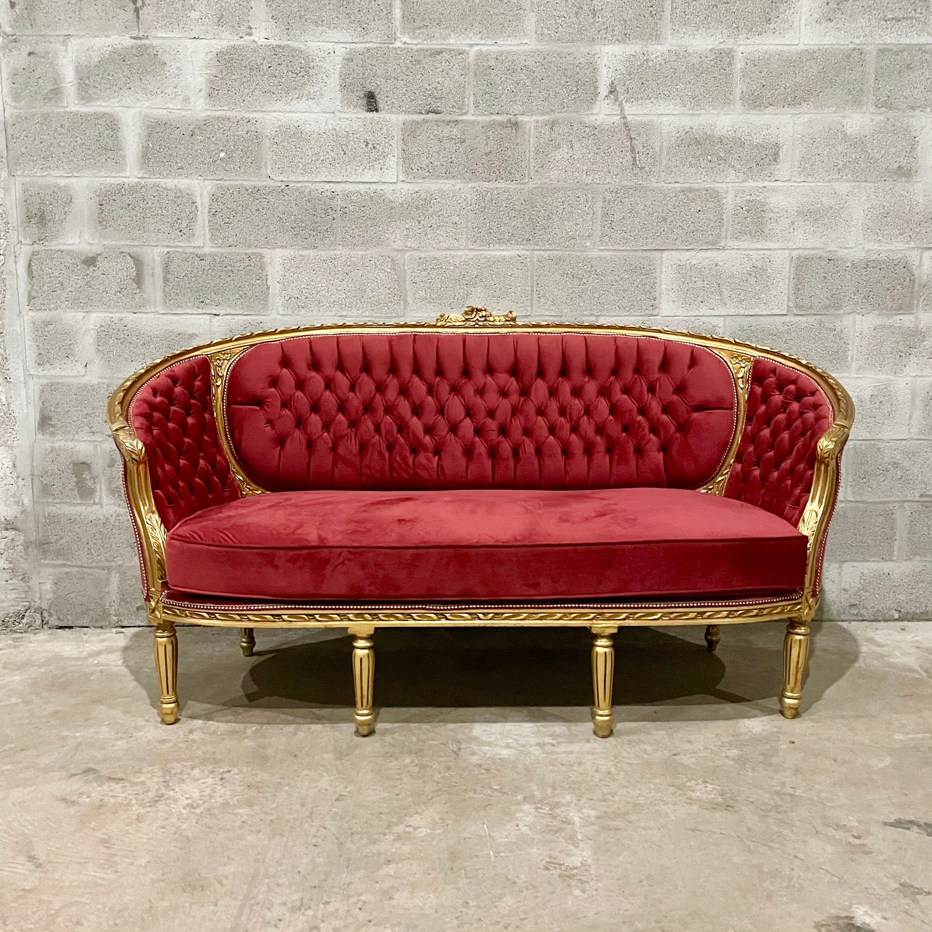 French Tufted Sofa Dark Red Burgundy Velvet French Sofa Tufted Etsy