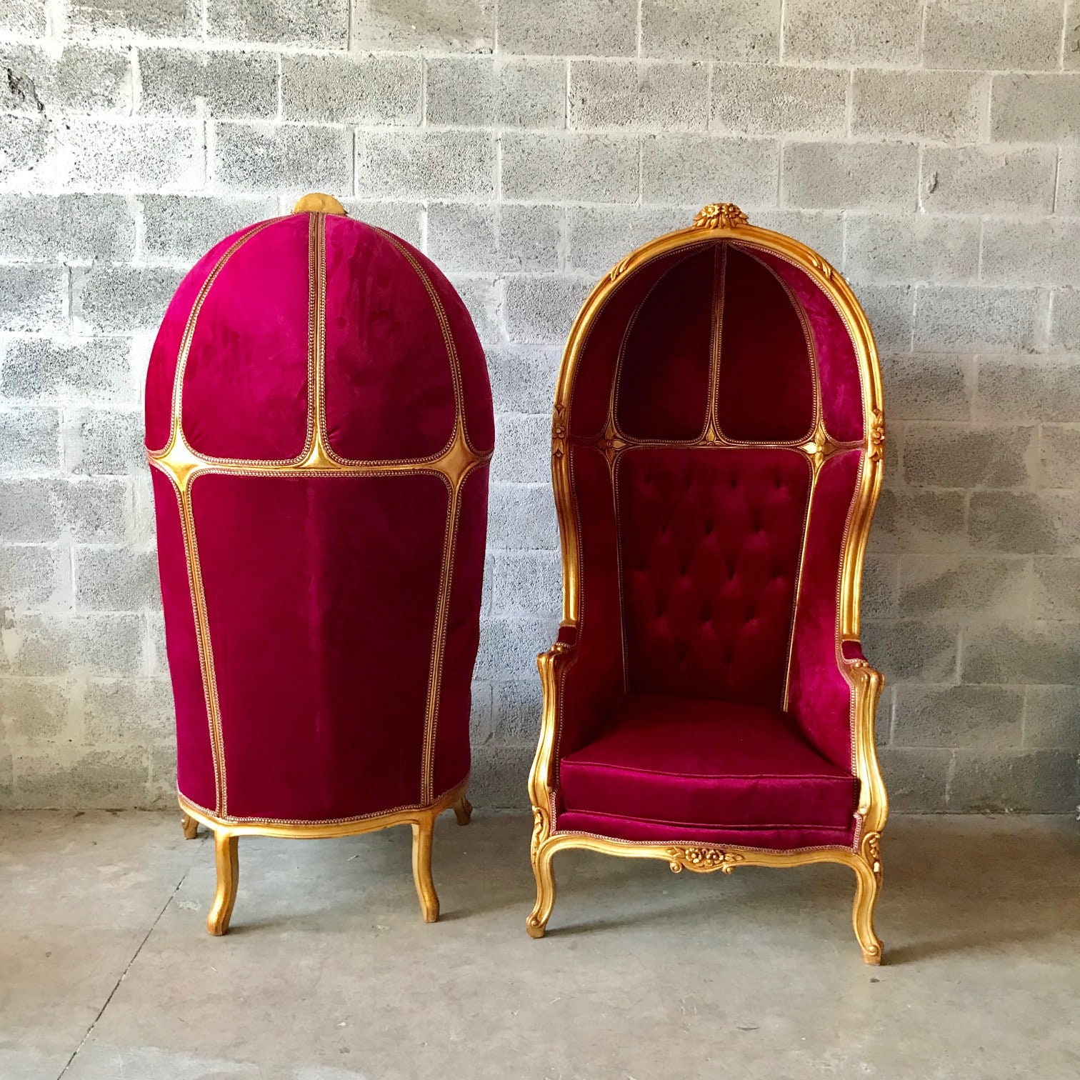 French Balloon Chair Throne Chair Reproduction Dark Red Velvet Chair