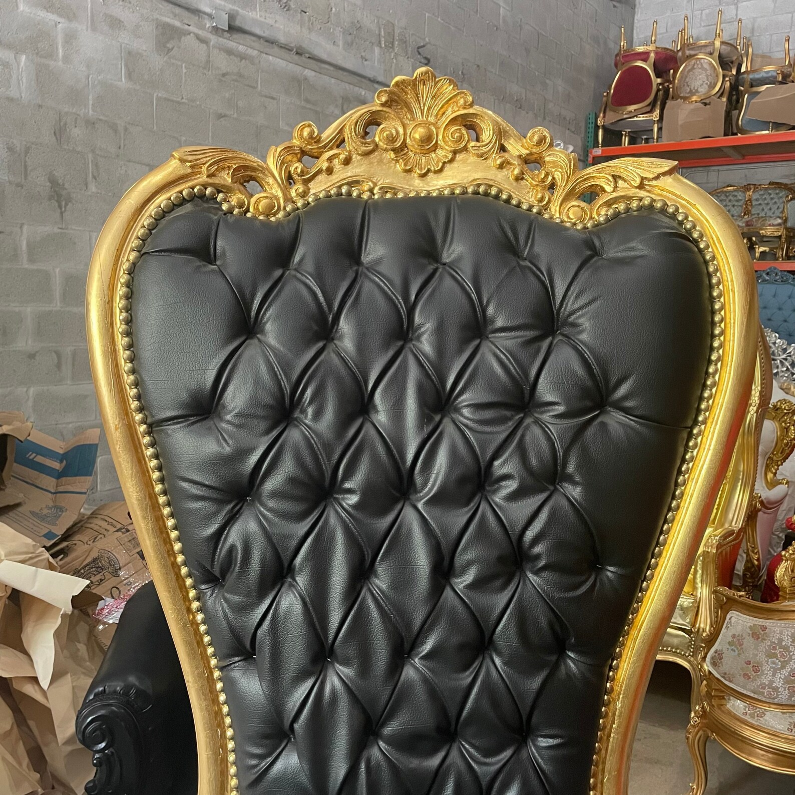 Gold Throne Chair Black Leather Chair French Tufted Chair Etsy