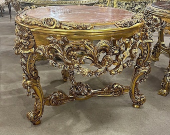 Heavy Table Louis XIV Style Gold Leaf Antique Furniture 24K Gold Rococo Baroque