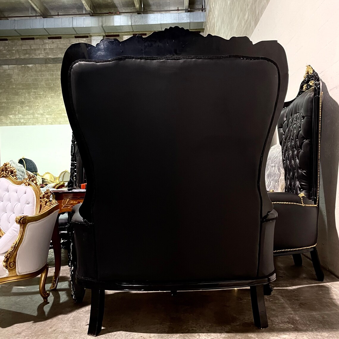 Black Throne Chair Double Throne 2 Seater Black Leather Chair Etsy