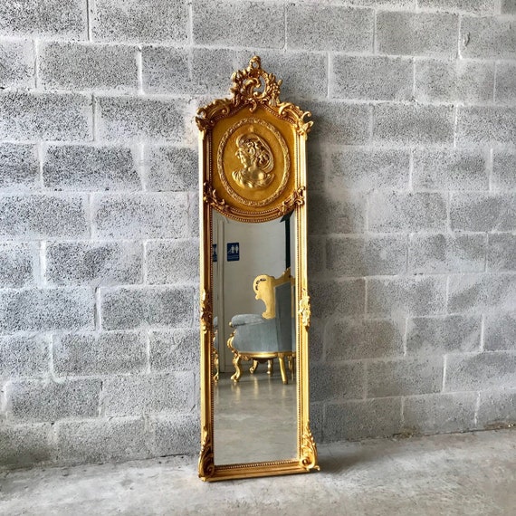 Baroque Mirror Antique Rococo Gold Leaf French Floor Woman Face Interior Design 1 Available