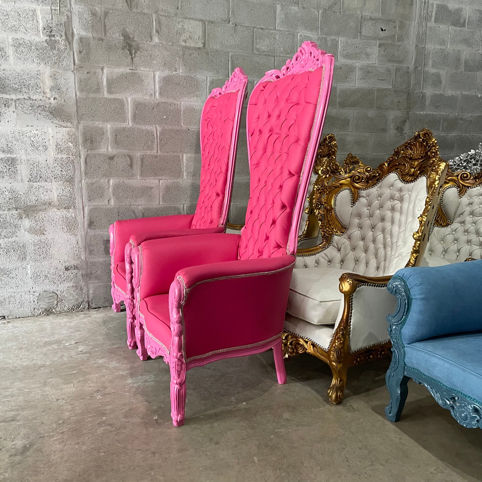 Pink Throne Chair Pink Leather Chair French Tufted Chair Etsy