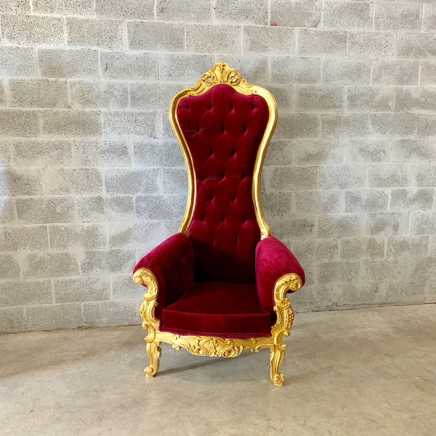 Red Wine Throne Chair Burgundy Velvet Chair 1 Left In Stock