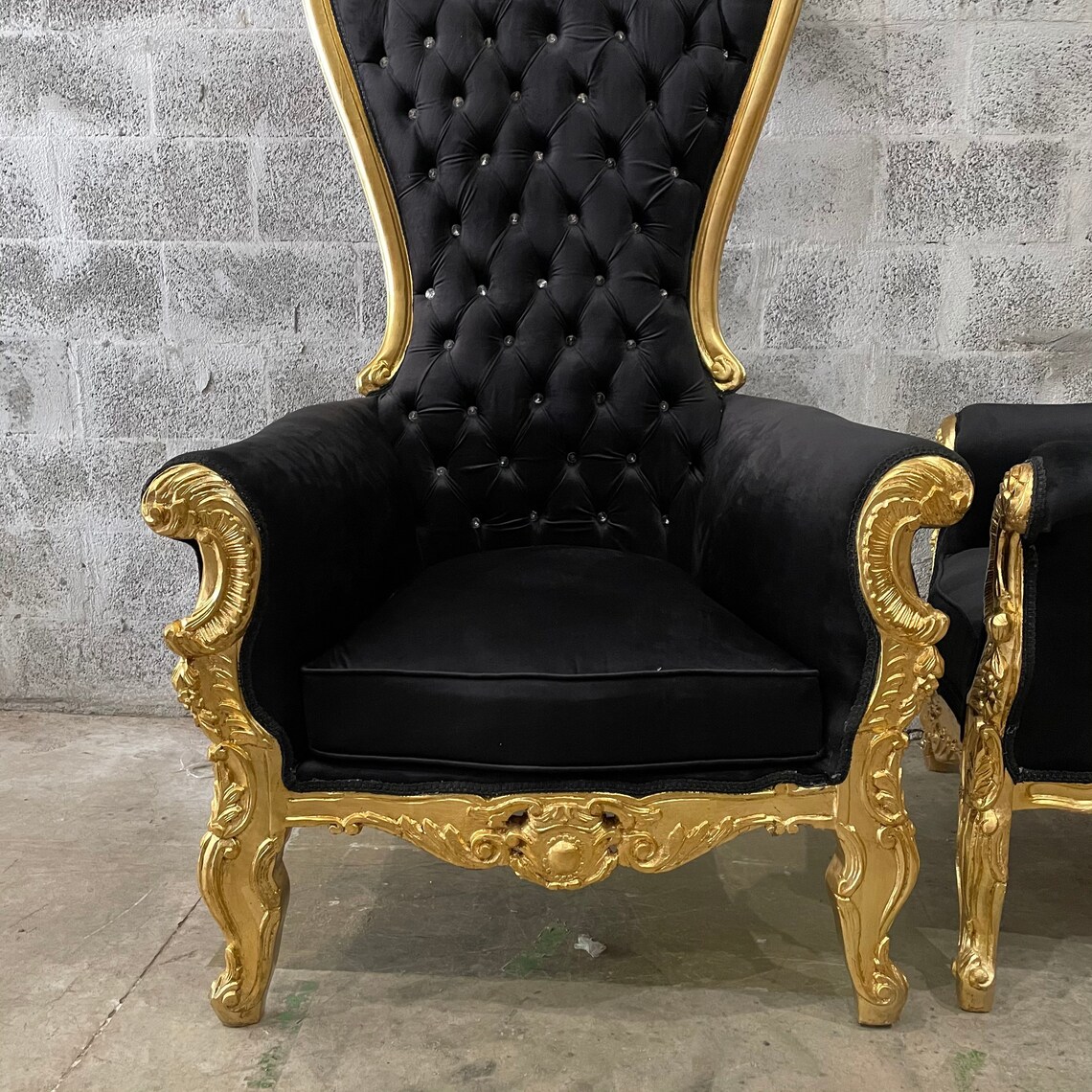 Gold Throne Chair Black Velvet Chair French Tufted Chair Etsy