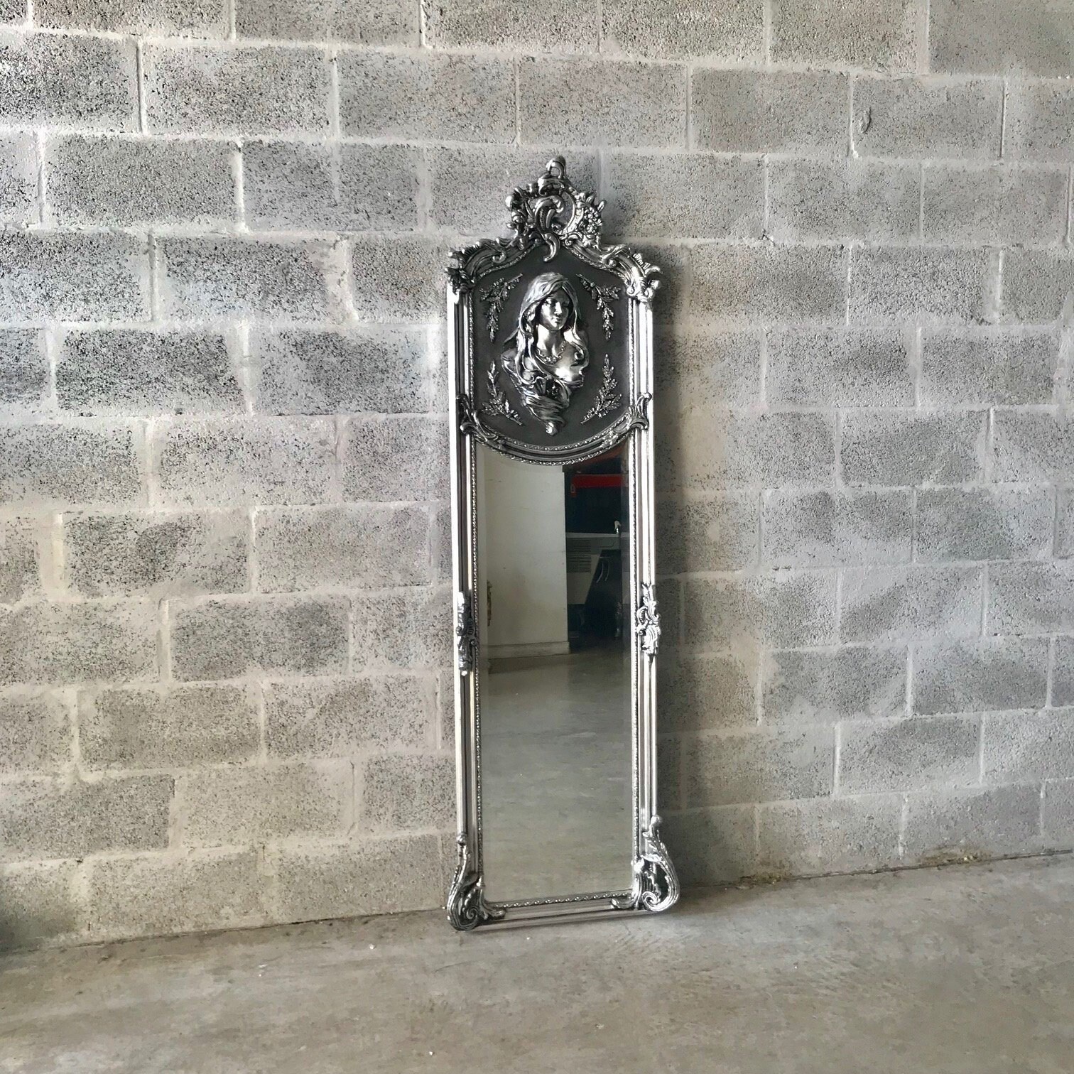 Baroque Mirror Antique Rococo Silver Leaf French
