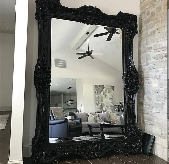 French Mirror 1 LEFT Black Lacquer Frame Interior Design Baroque