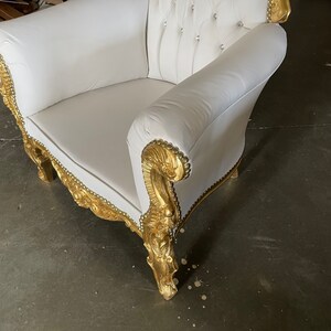 White Throne Chair White Leather Chair 2 LEFT French Chair Throne White Leather Chair Tufted Gold Throne Chair Rococo image 7