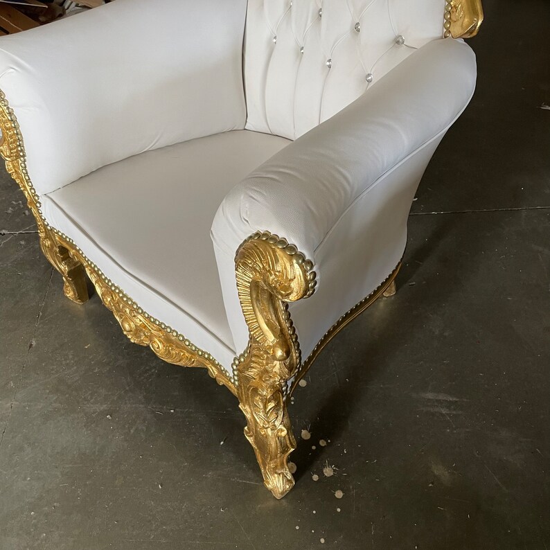 White Throne Chair White Leather Chair 2 LEFT French Chair Throne White Leather Chair Tufted Gold Throne Chair Rococo image 7