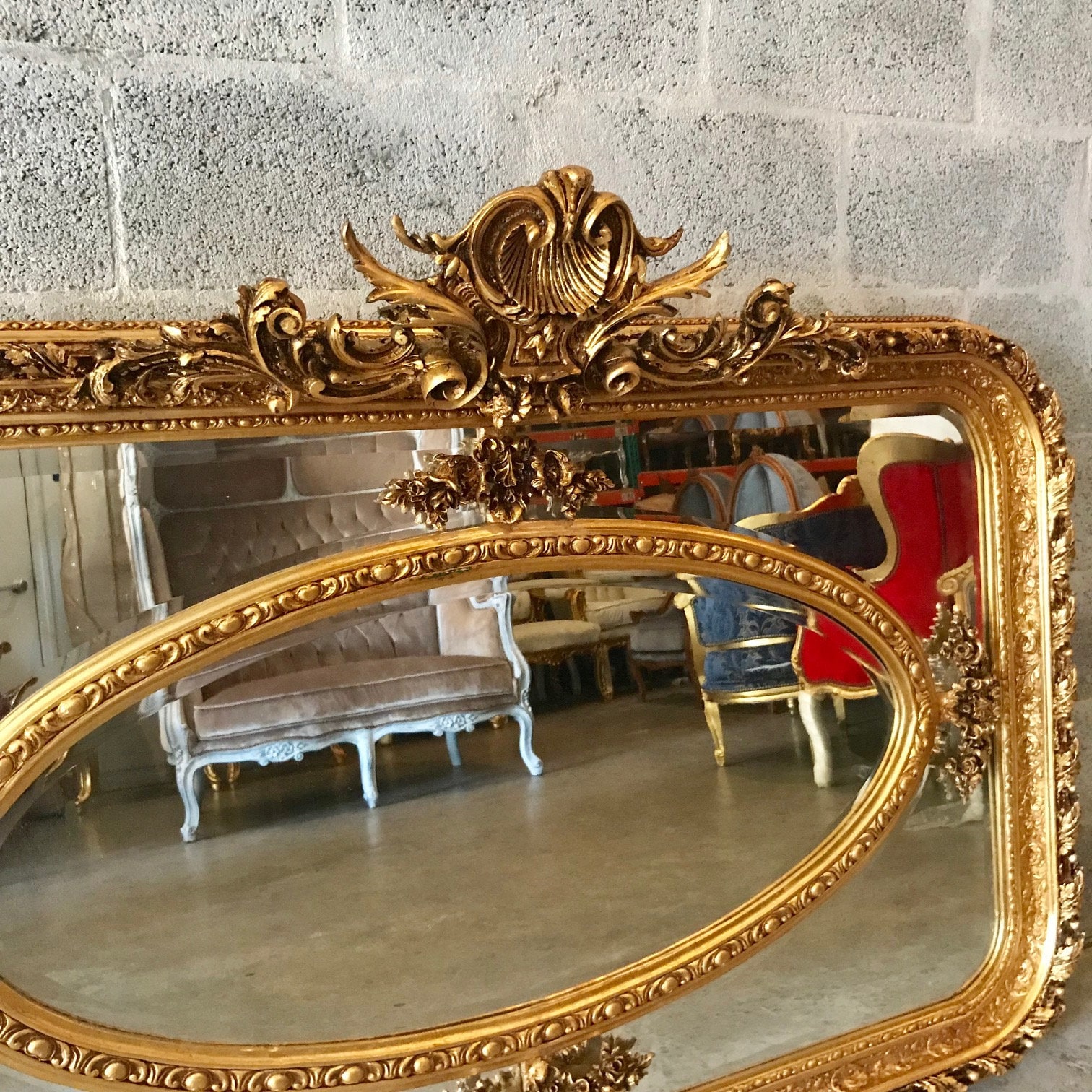 French Mirror Antique 61W x 44.5W French Furniture Baroque Mirror