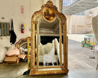 French Mirror Gold Antique Mirror French Furniture 88"H x 47"W Floor Mirror Rococo Baroque Furniture Gold Vintage Mirror